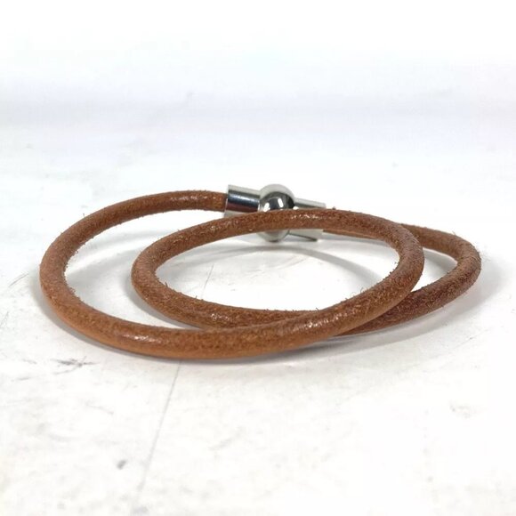 HERMES Double Bracelet Accessories Choker Leather Brown - Picture 1 of 4